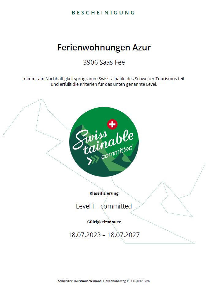 swisstainable committed bescheinigung azur 2023